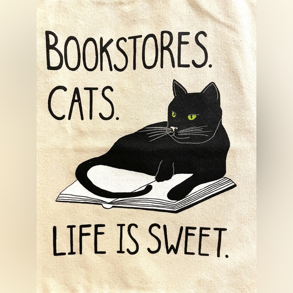 Out of Print brand Cats and Books Canvas Tote Bag - Picture 4 of 4